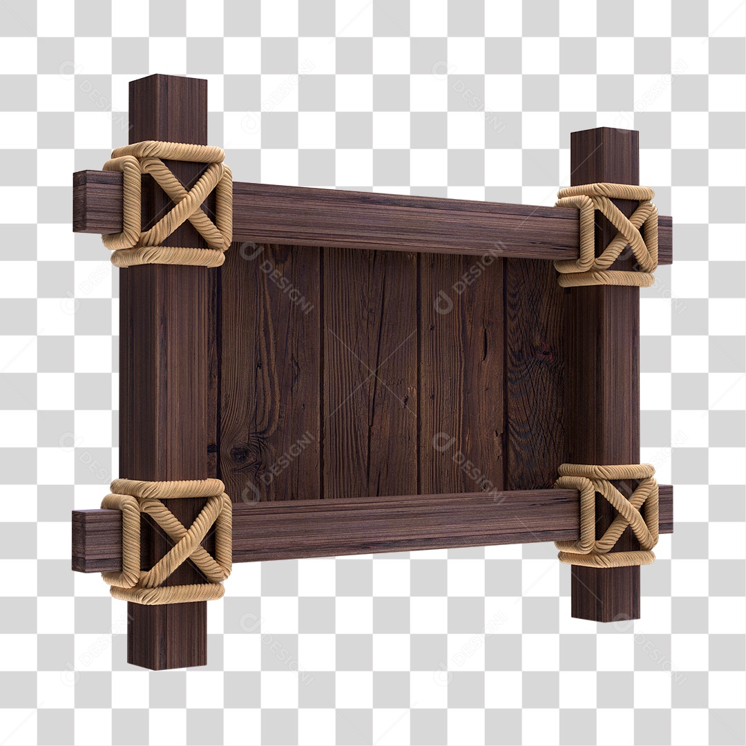 Moldura de Madeira Marrom Retangular Com Cordas PNG Transparente