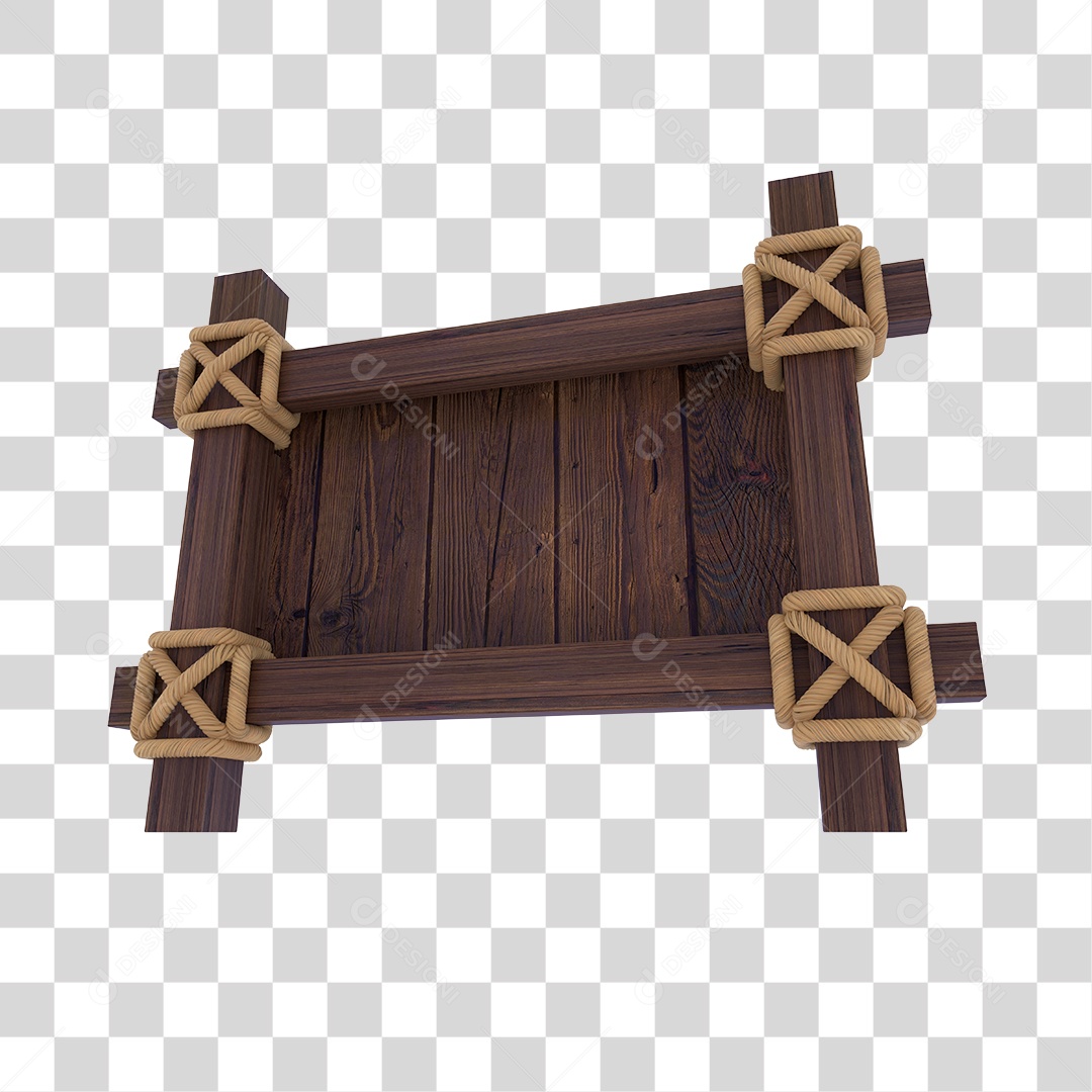 Moldura de Madeira Marrom Retangular Com Cordas PNG Transparente
