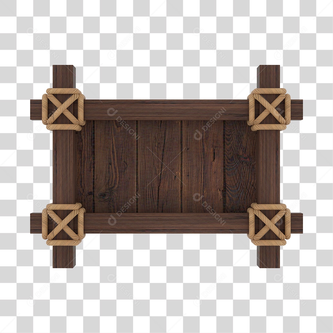 Moldura de Madeira Marrom Retangular Com Cordas PNG Transparente