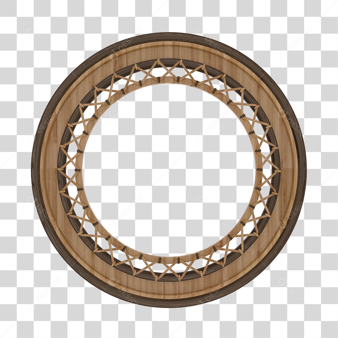 Moldura de Madeira Circular Elemento 3D PNG