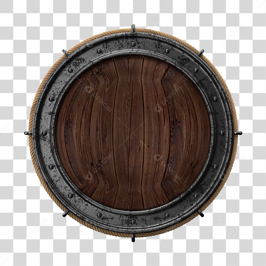 Placa de Madeira Redonda Com Bordas de Ferro Elemento 3D PNG Transparente