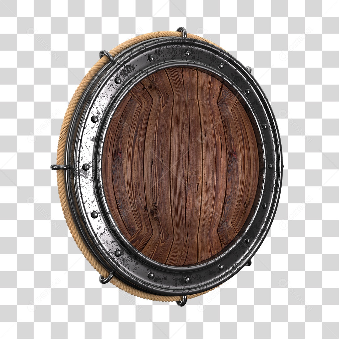 Placa de Madeira Redonda Com Borda de Ferro Elemento 3D PNG Transparente