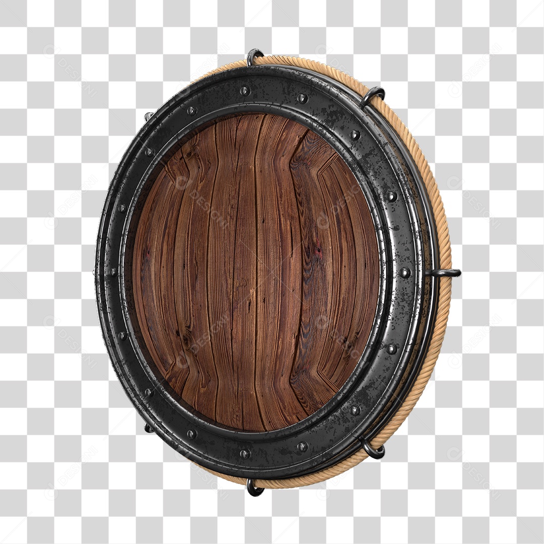 Placa de Madeira Redonda Com Borda de Ferro Elemento 3D PNG Transparente