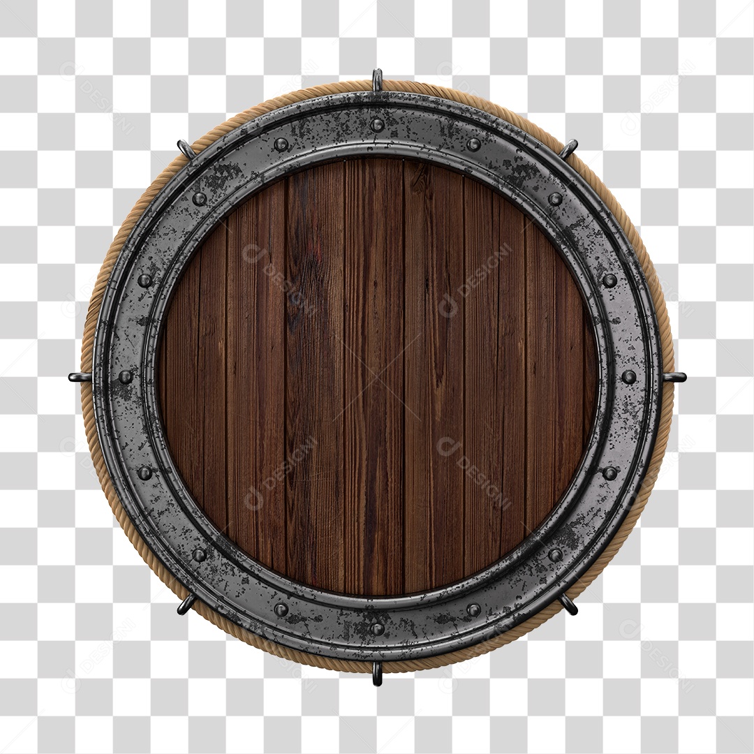 Placa de Madeira Redonda Com Borda de Ferro Elemento 3D PNG Transparente