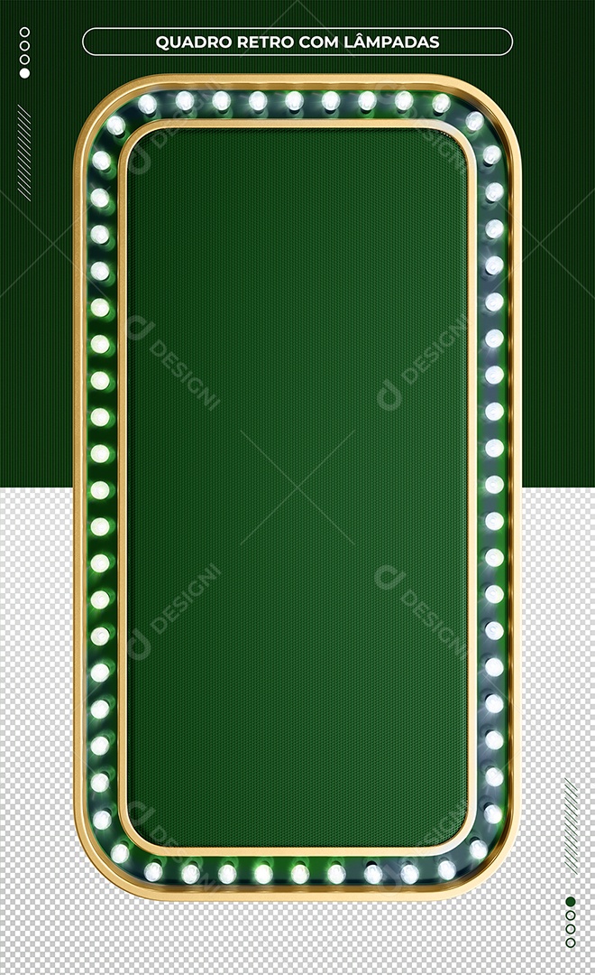 Quadro retrô Verde vertical com Led e bordas de Alumínio Elemento 3D PSD