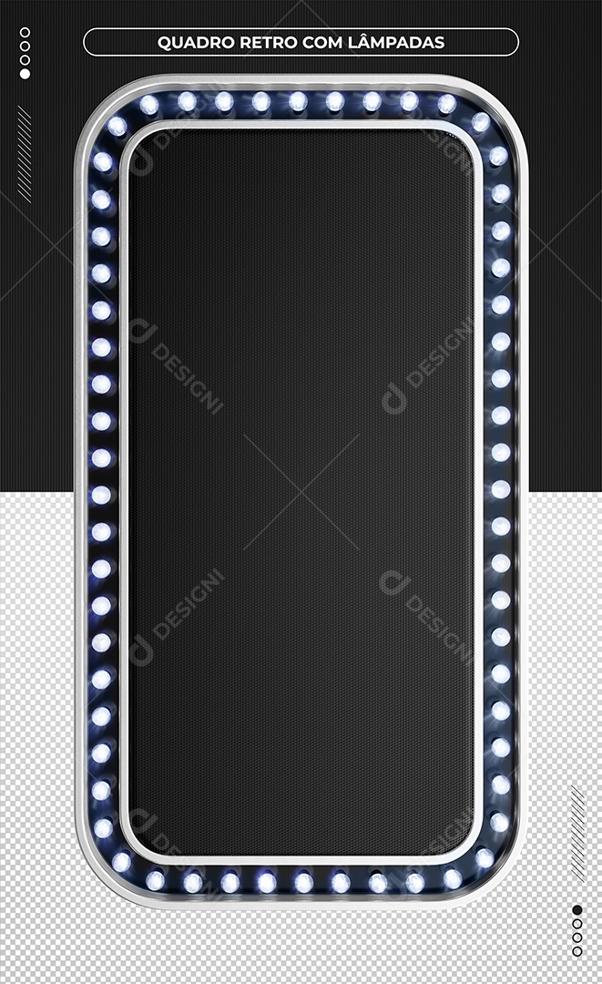 Quadro retrô Preto vertical com Led e bordas de Alumínio Elemento 3D para Composição PSD