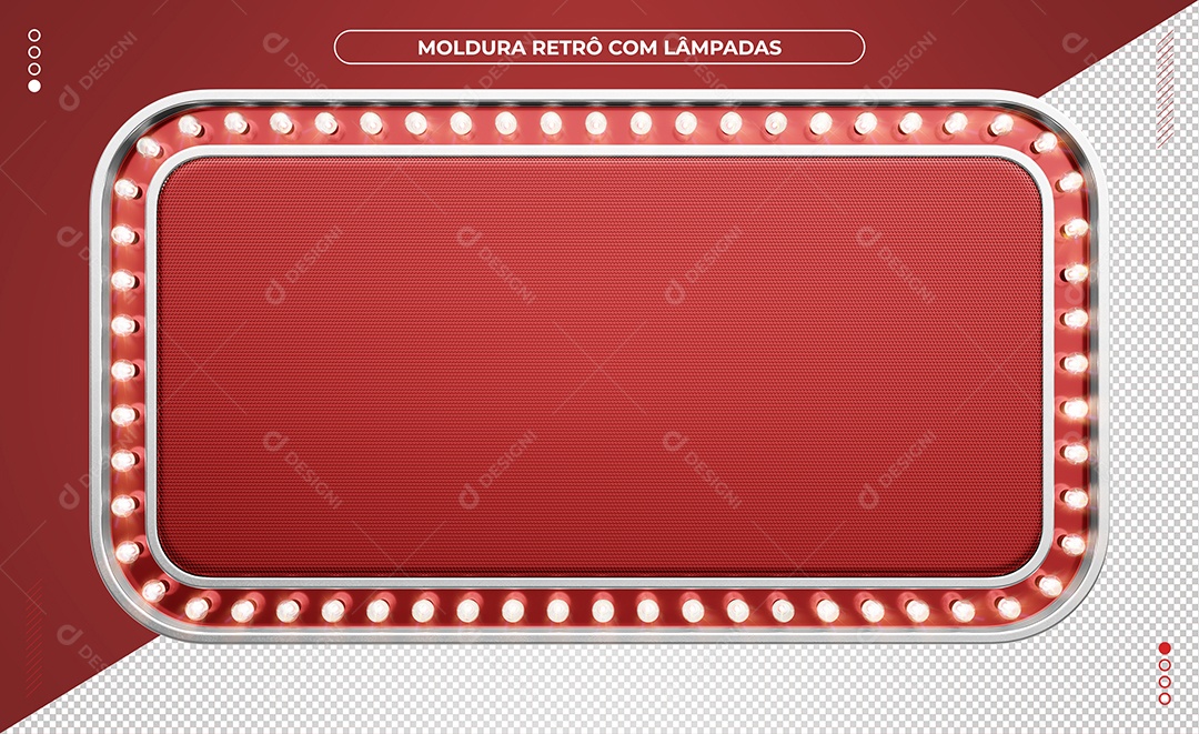 Quadro retrô Vermelho com Led e bordas de Alumínio Elemento 3D para Composição PSD