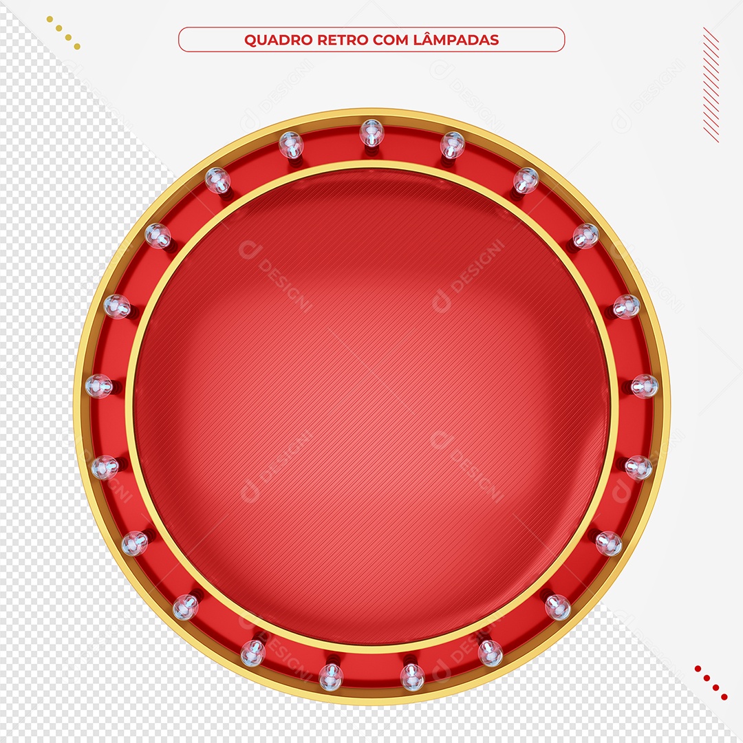 Moldura redonda retrô 3D Vermelho com lâmpadas Led realista Elemento para Composição PSD