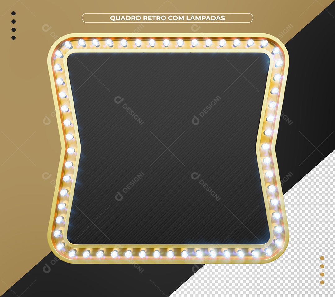 Quadro Retrô Preto com Lâmpadas Elemento 3D para Composição PSD