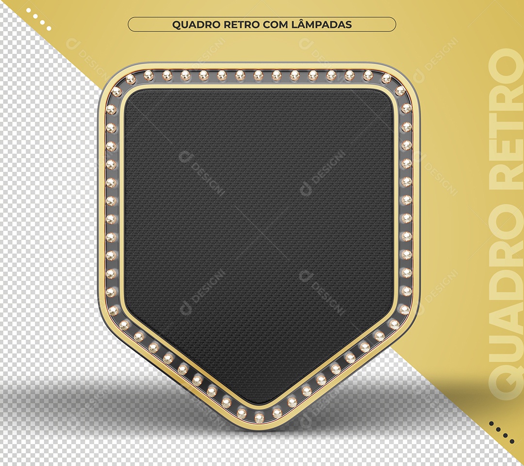 Quadro Retrô com Lâmpadas Preto Elemento 3D para Composição PSD
