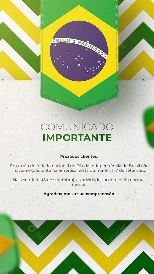 Comunicado Importante Dia da Independência do Brasil 07 de Setembro Story Social Media PSD Editável