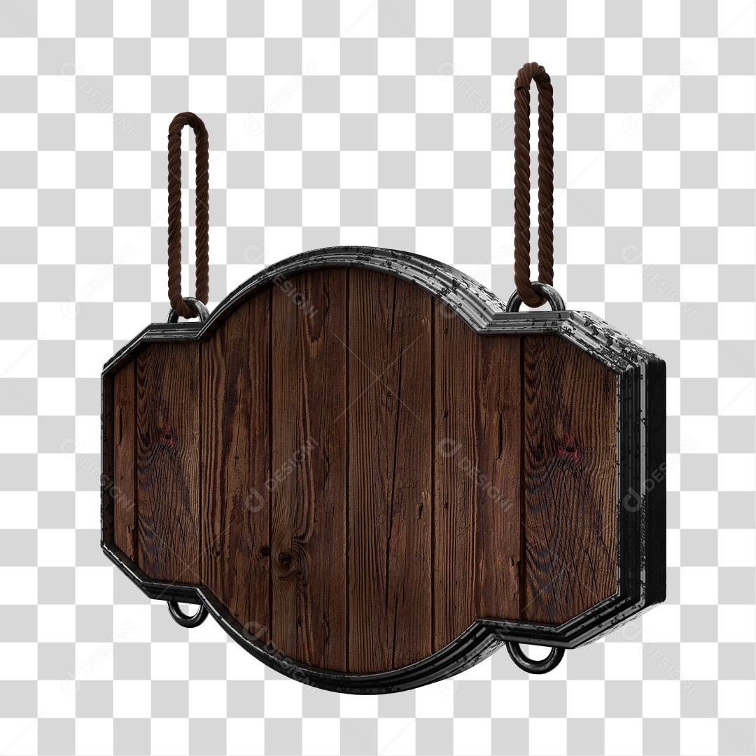 Placa de Madeira Marrom Com Correntes Elemento 3D Para Composição de Texto PNG