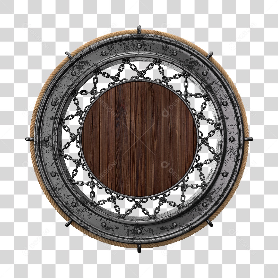 Moldura de Circular de Ferro Com Correntes Centro de Madeira Elemente 3D PNG Transparente