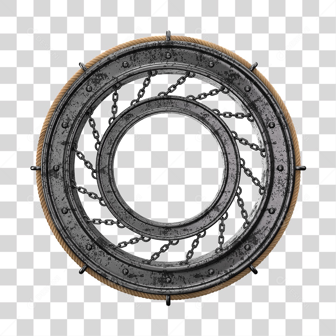 Moldura de Circular de Ferro Com Correntes Elemente 3D PNG Transparente