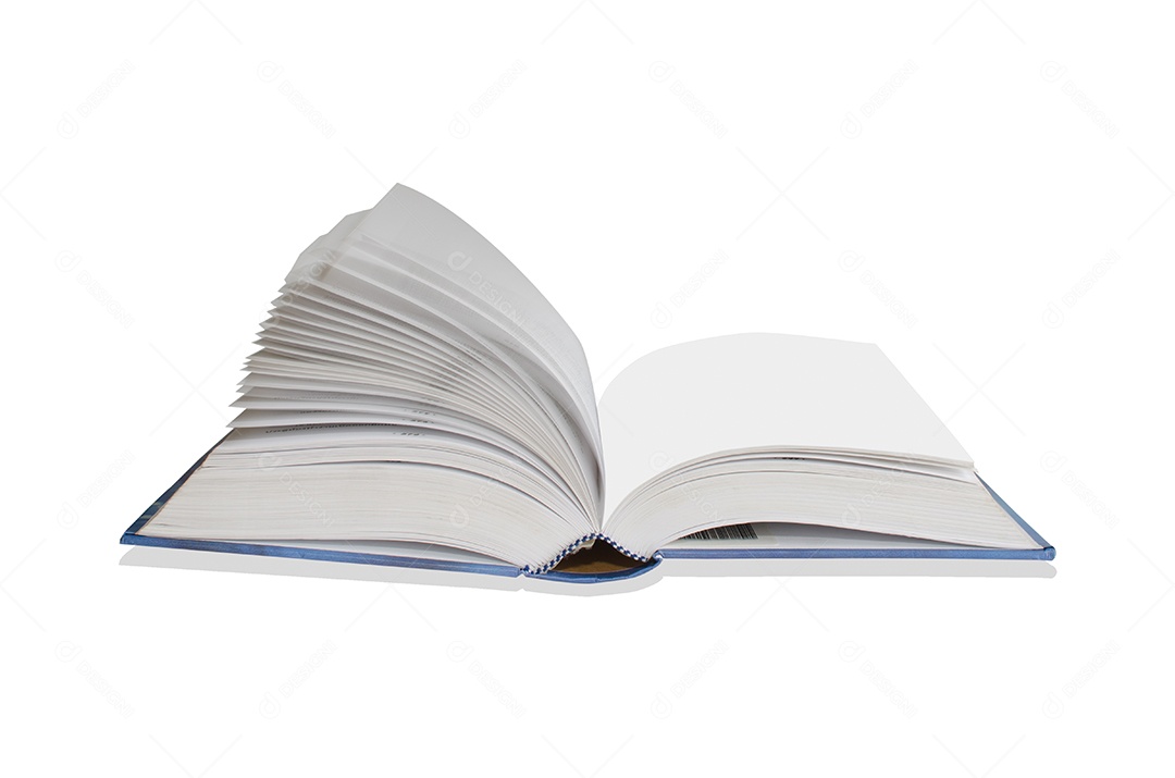 Livro aberto isolado no fundo branco.