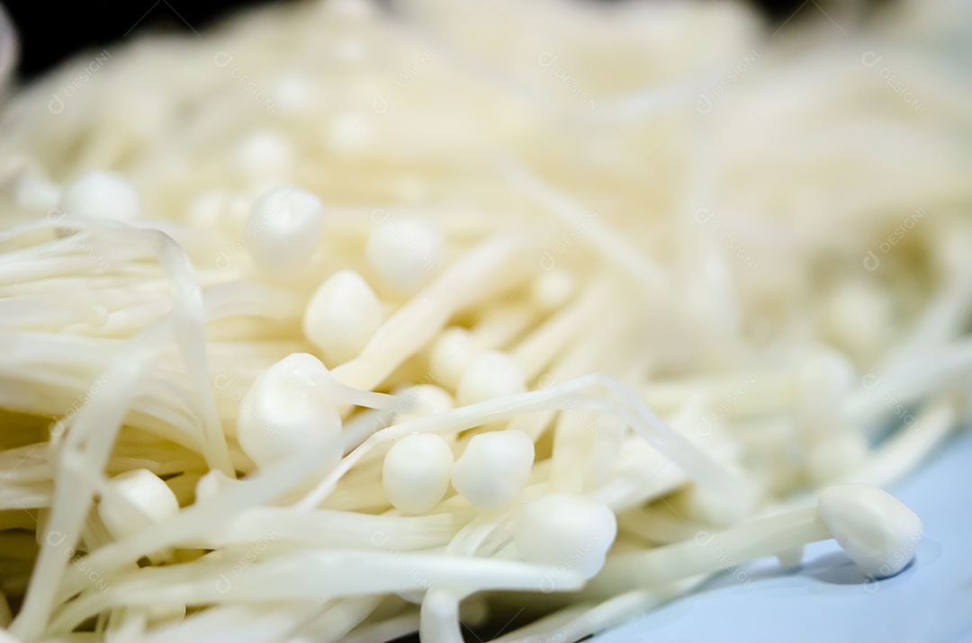 Cogumelo agulha dourada no prato.