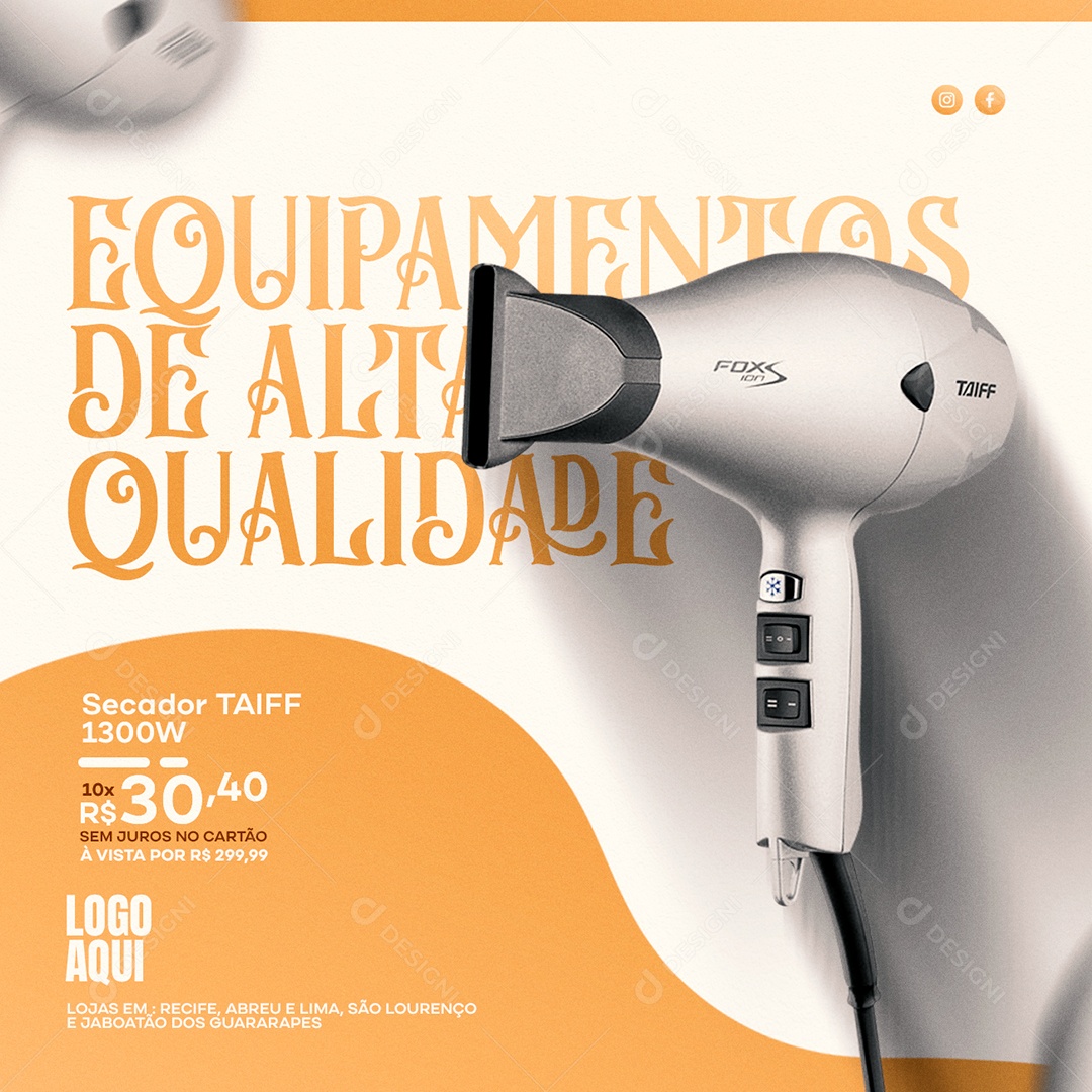 Equipamentos de alta qualidade Cabelereira Social Media PSD Editável