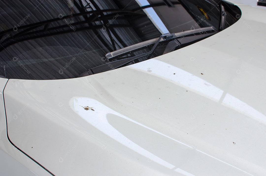 Poeira no capô do carro.