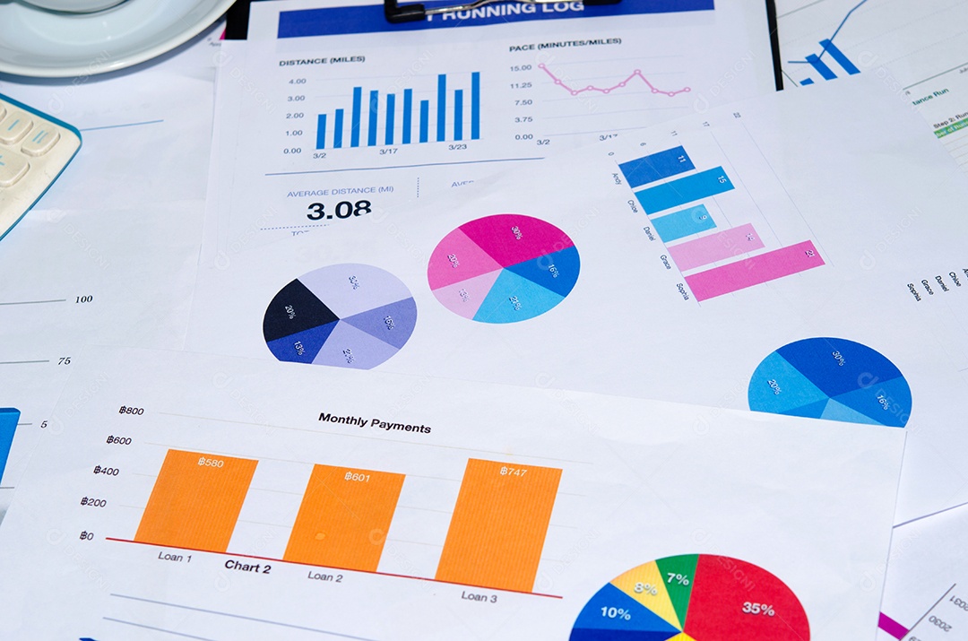 O gráfico de negócios é colocado na mesa.