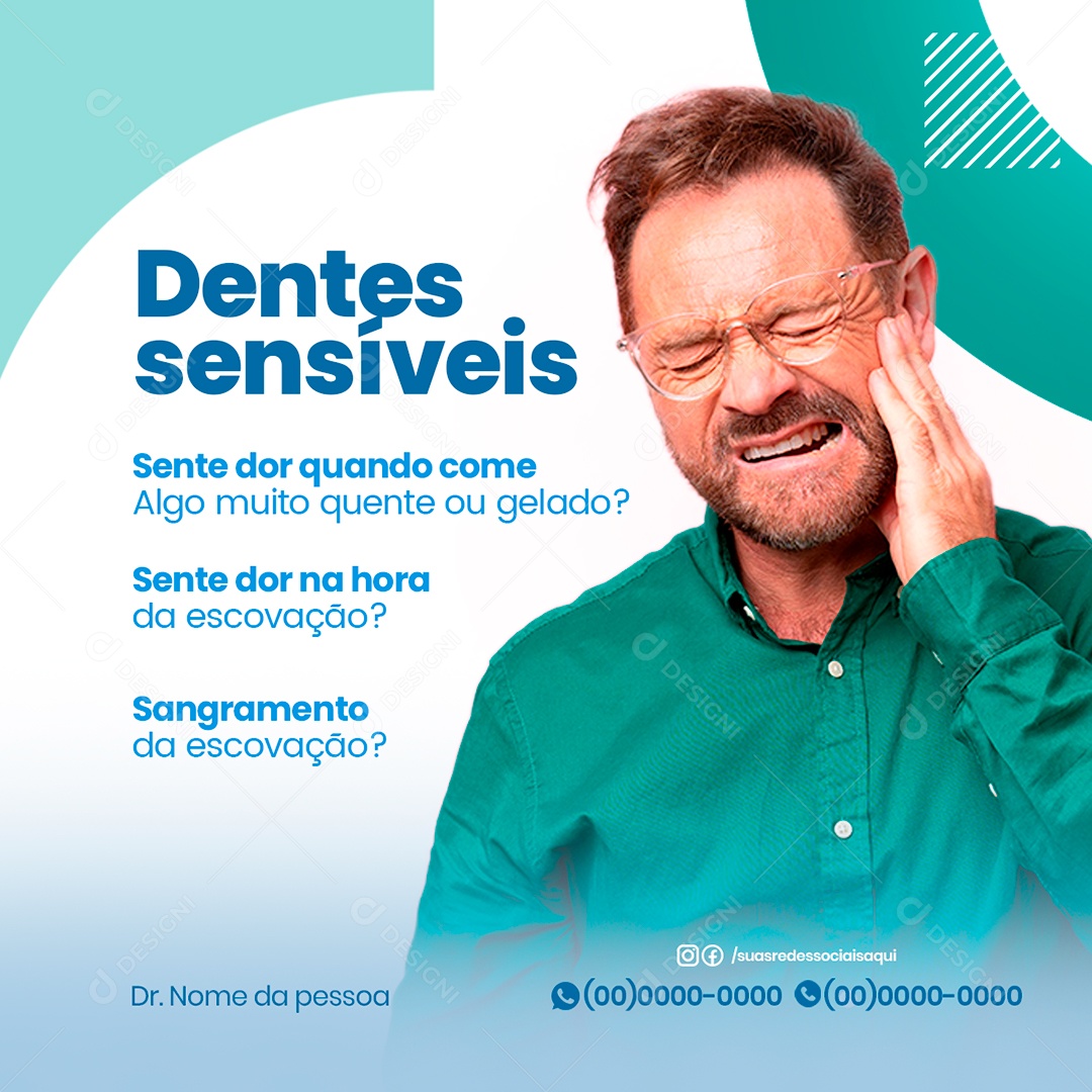 Dentes Sensíveis sente dor quando come Dentista Social Media PSD Editável