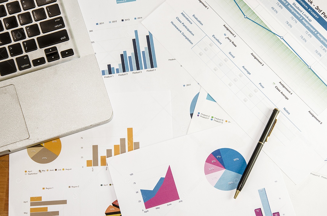 Papéis financeiros, informática e material de escritório.