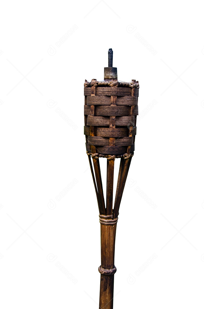 Lâmpada de tocha de bambu isolada no fundo branco.