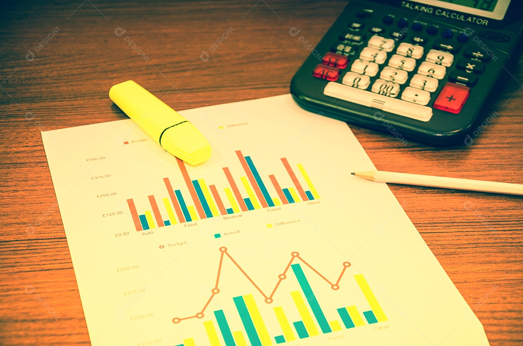 Finanças empresariais, contabilidade, estatística e conceito de pesquisa analítica.