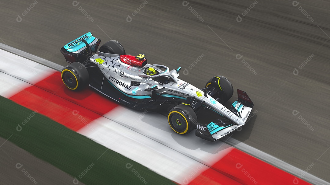 Carro Mercedes F1 panning ilustração 3D