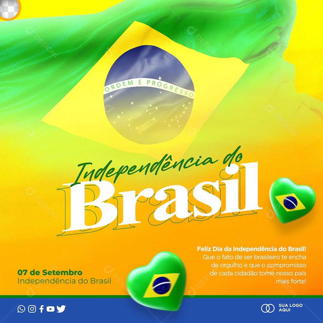 Ser brasileiro me encher de orgulho Dia da Independência do Brasil Social Media PSD Editável