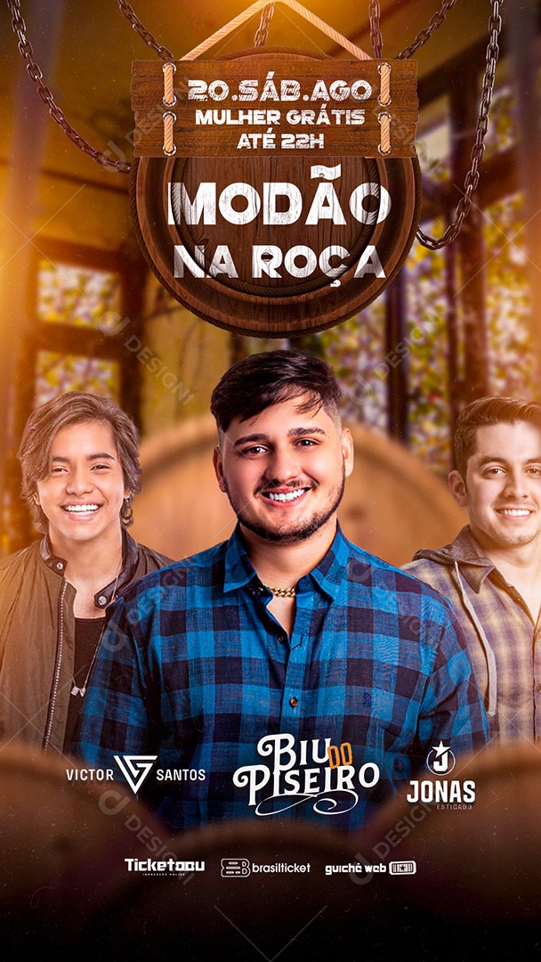 Flyer Show Modão na Roça Biu do Piseiro Story Social Media PSD Editável