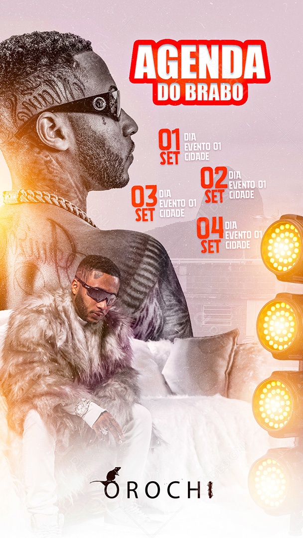 Flyer Agenda do Brabo Orochi Story Social Media PSD Editável