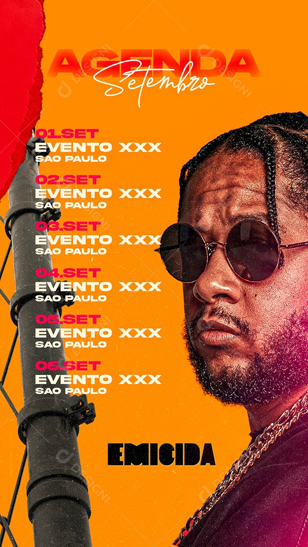 Flyer Agenda Setembro Emicida Rapper Story Social Media PSD Editável
