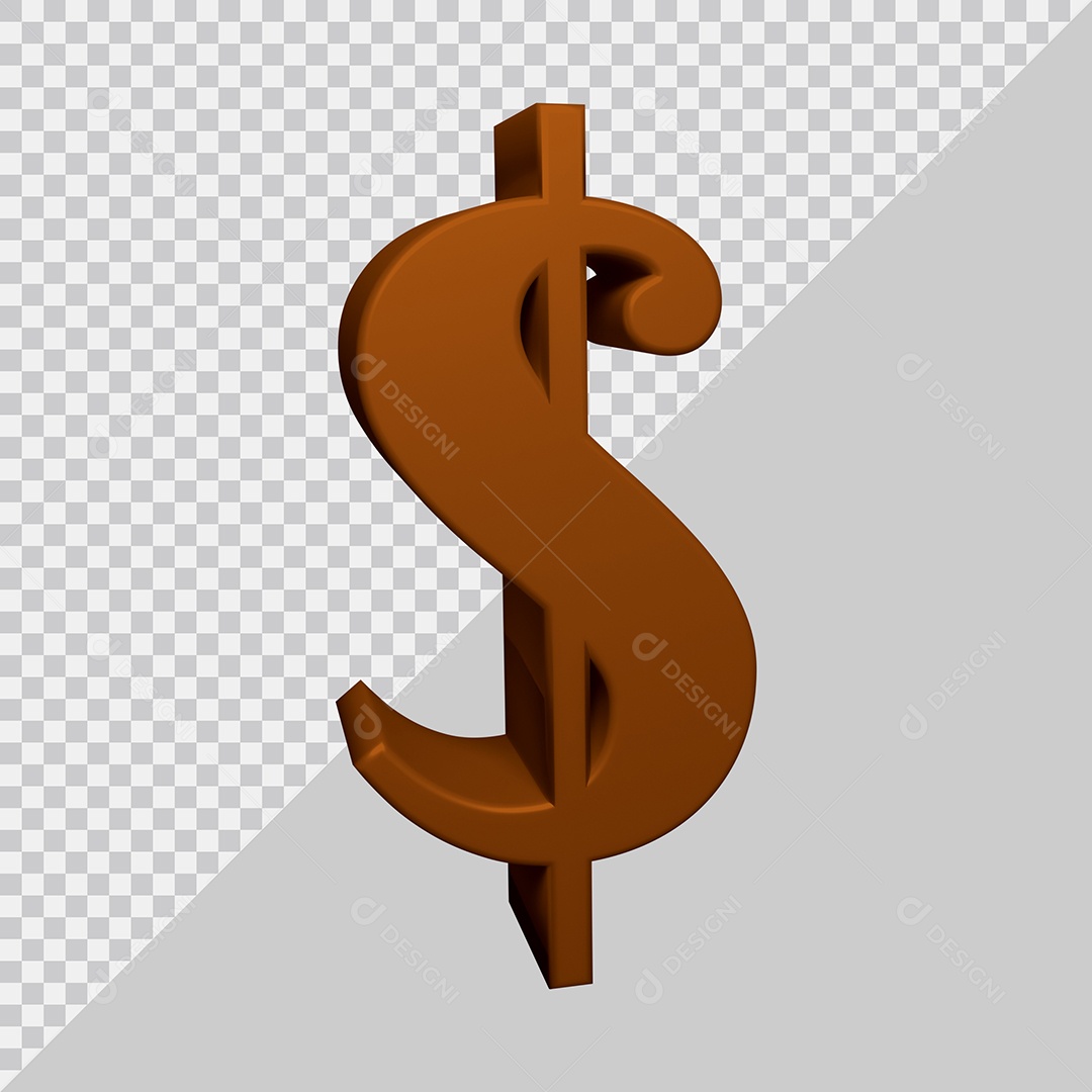 Símbolo do dólar $ 3D Marrom Para Composição PSD