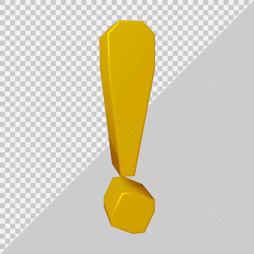 Símbolo de Ponto de Exclamação 3D Dourado Para Composição PSD