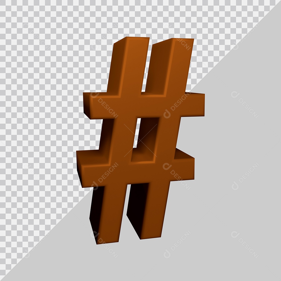 Símbolo de Hashtag 3D Marrom Para Composição PSD