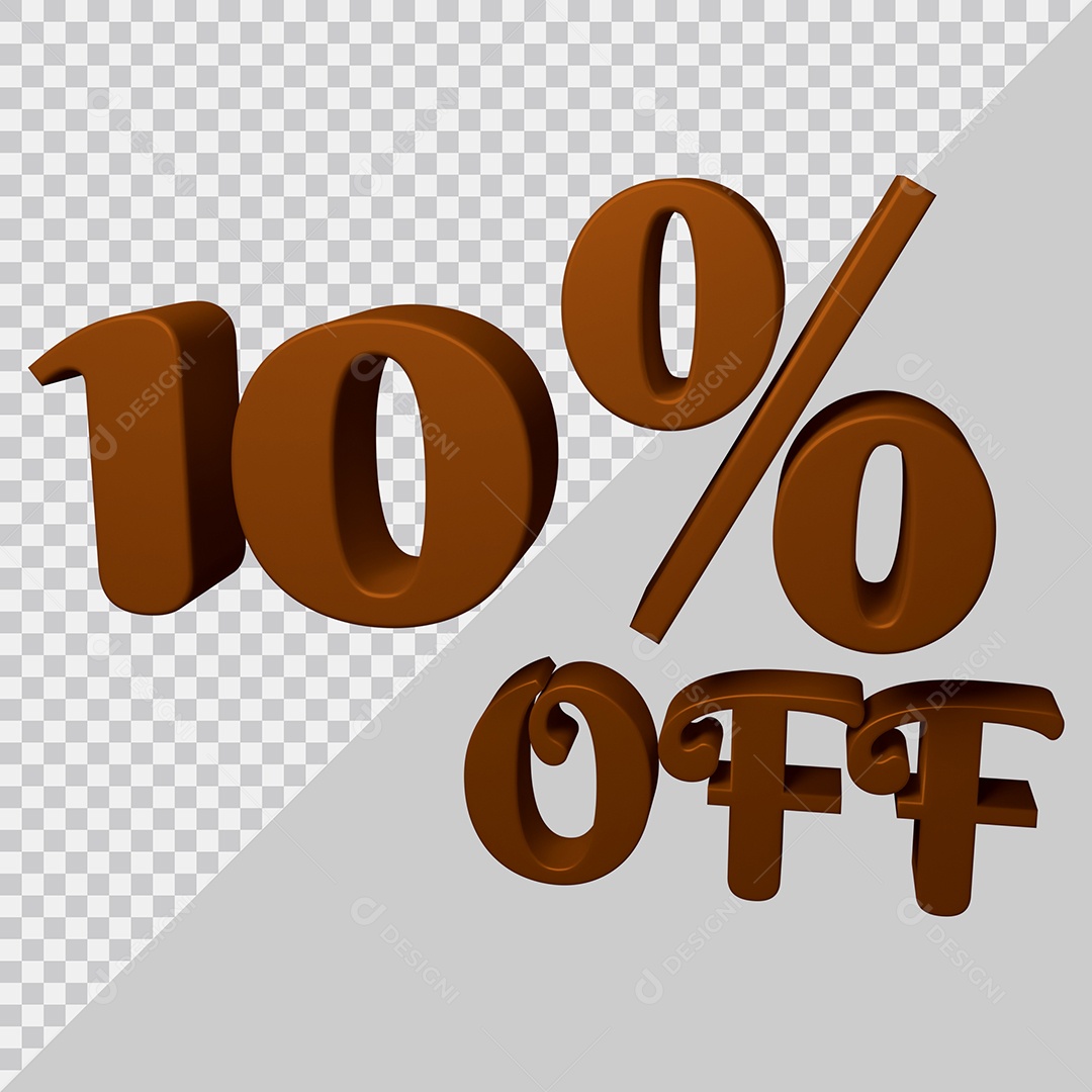 Número 3D 10% Off Desconto Marrom Para Composição PSD