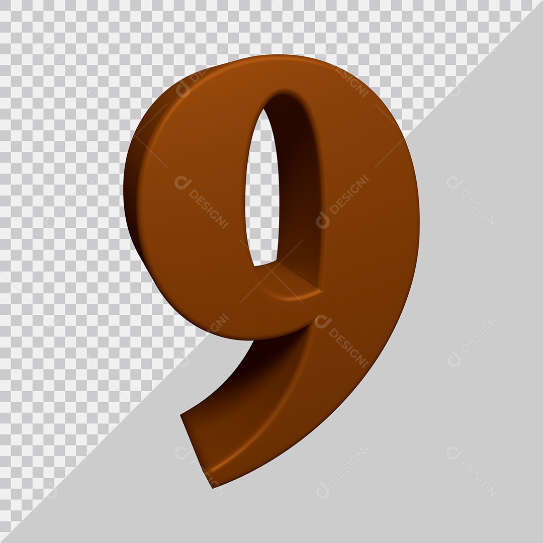 Número 3D 9 Marrom Para composição PSD