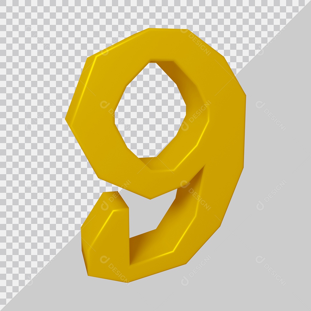 Número 3D 9 Dourado Para composição PSD