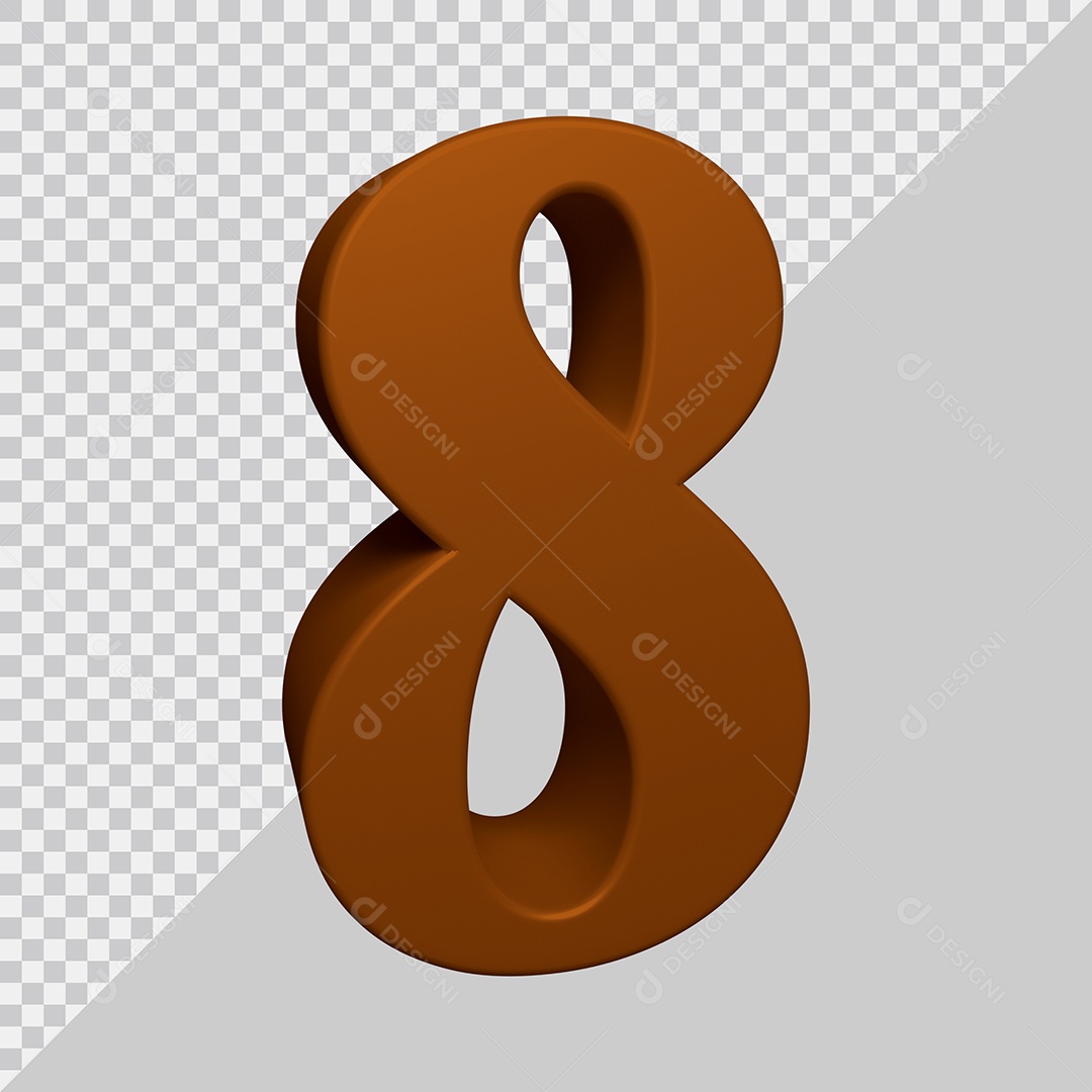 Número 3D 8 Marrom Para composição PSD