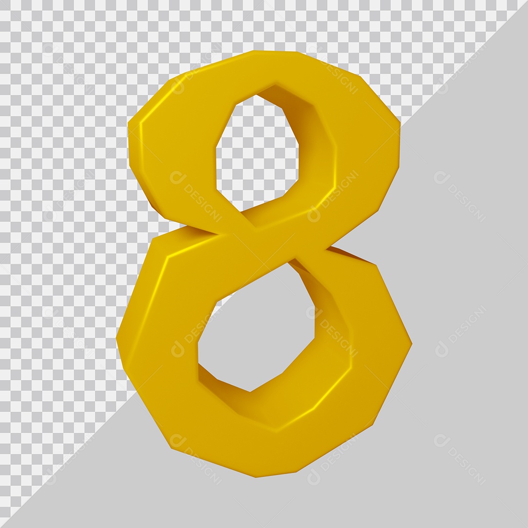 Número 3D 8 Dourado Para composição PSD