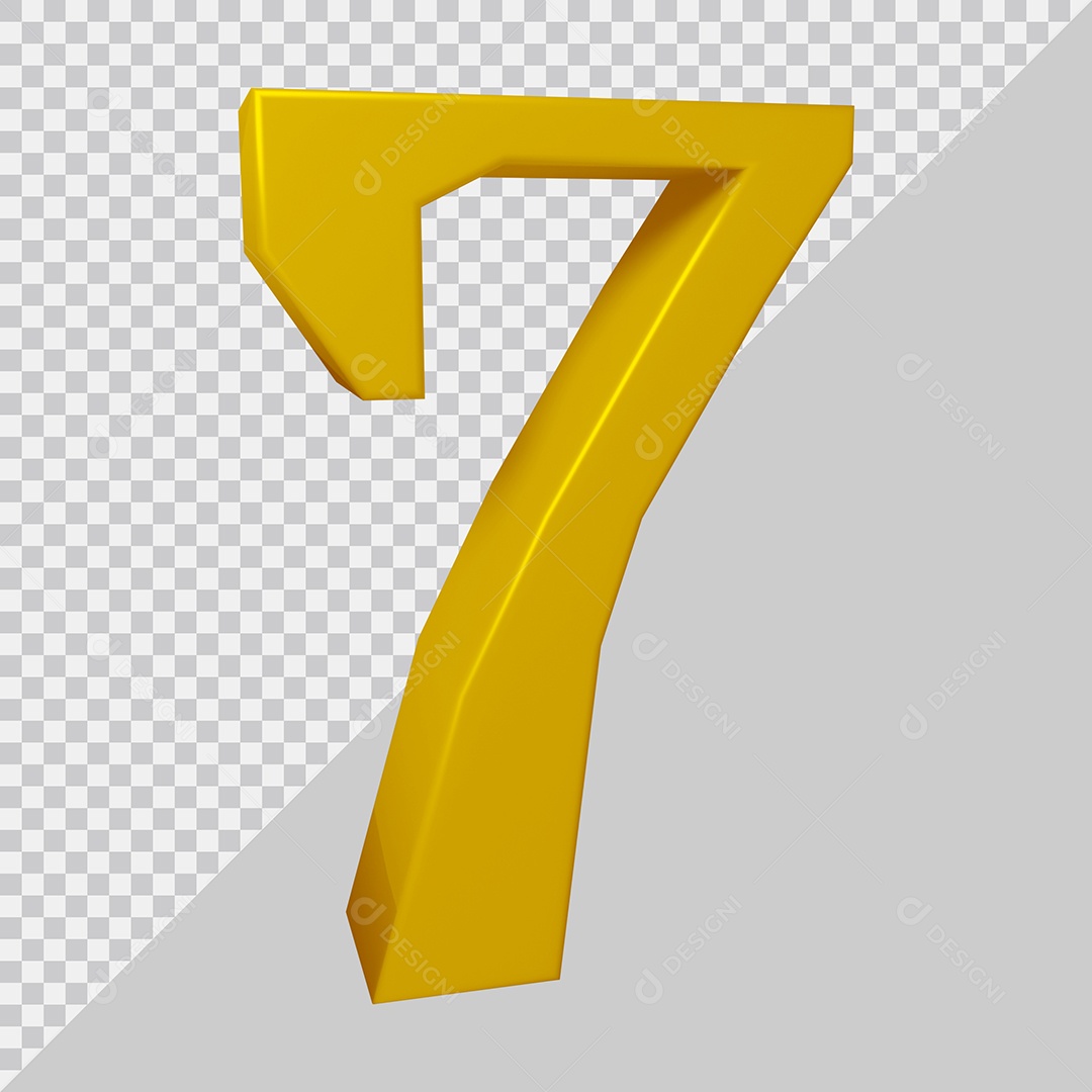 Número 3D 7 Dourado Para composição PSD