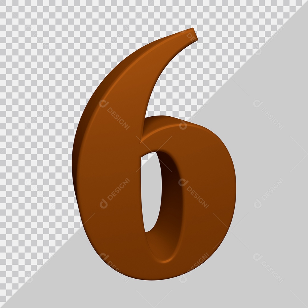 Número 3D 6 Marrom Para composição PSD