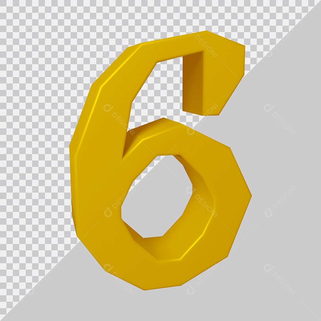 Número 3D 6 Dourado Para composição PSD