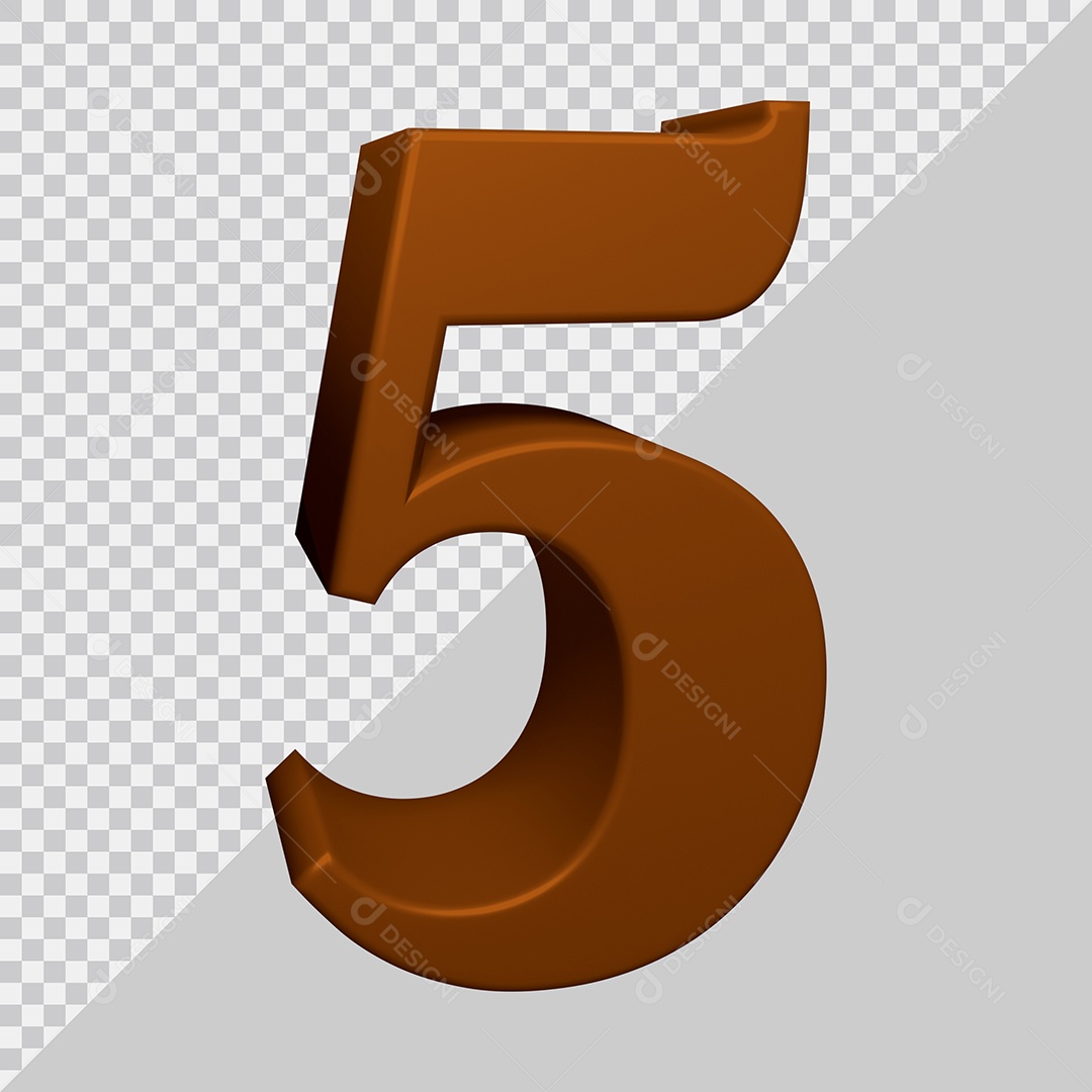 Número 3D 5 Marrom Para composição PSD