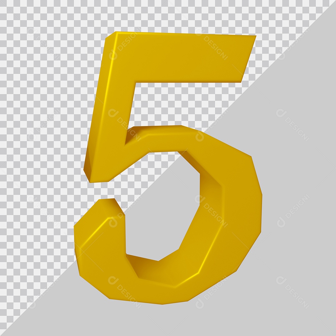 Número 3D 5 Dourado Para composição PSD
