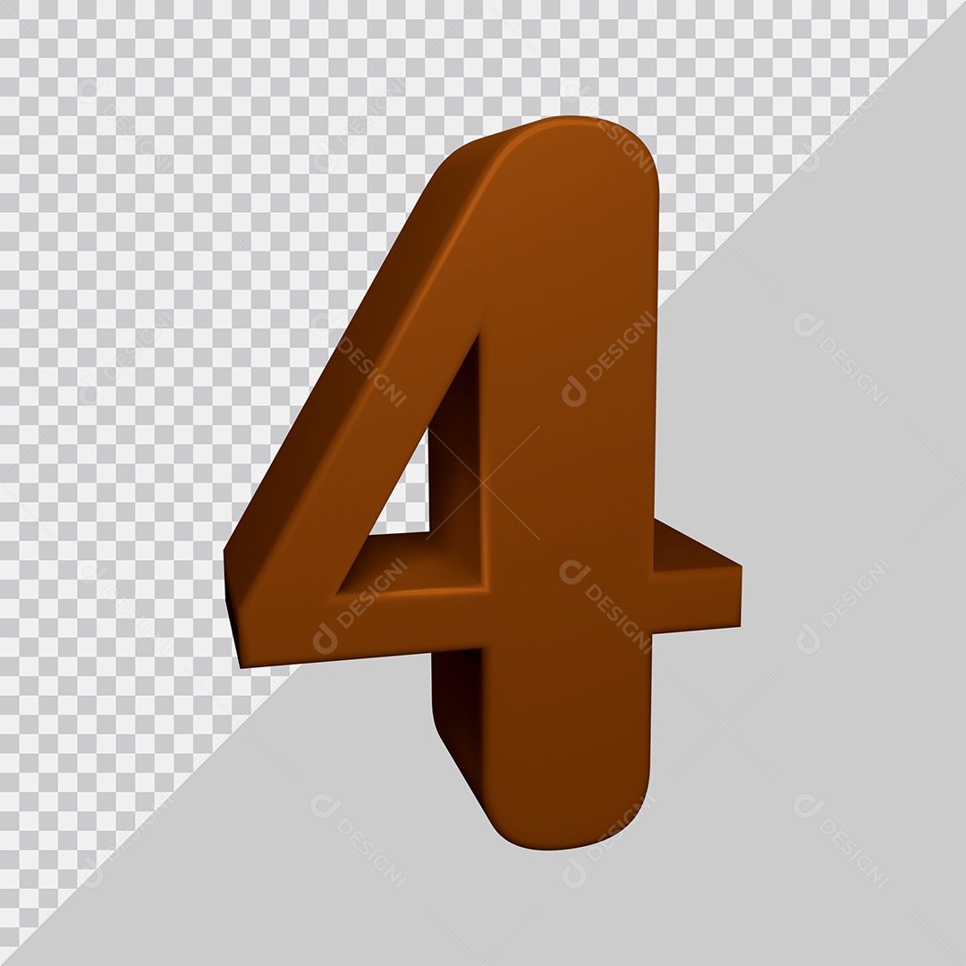 Número 3D 4 Marrom Para composição PSD