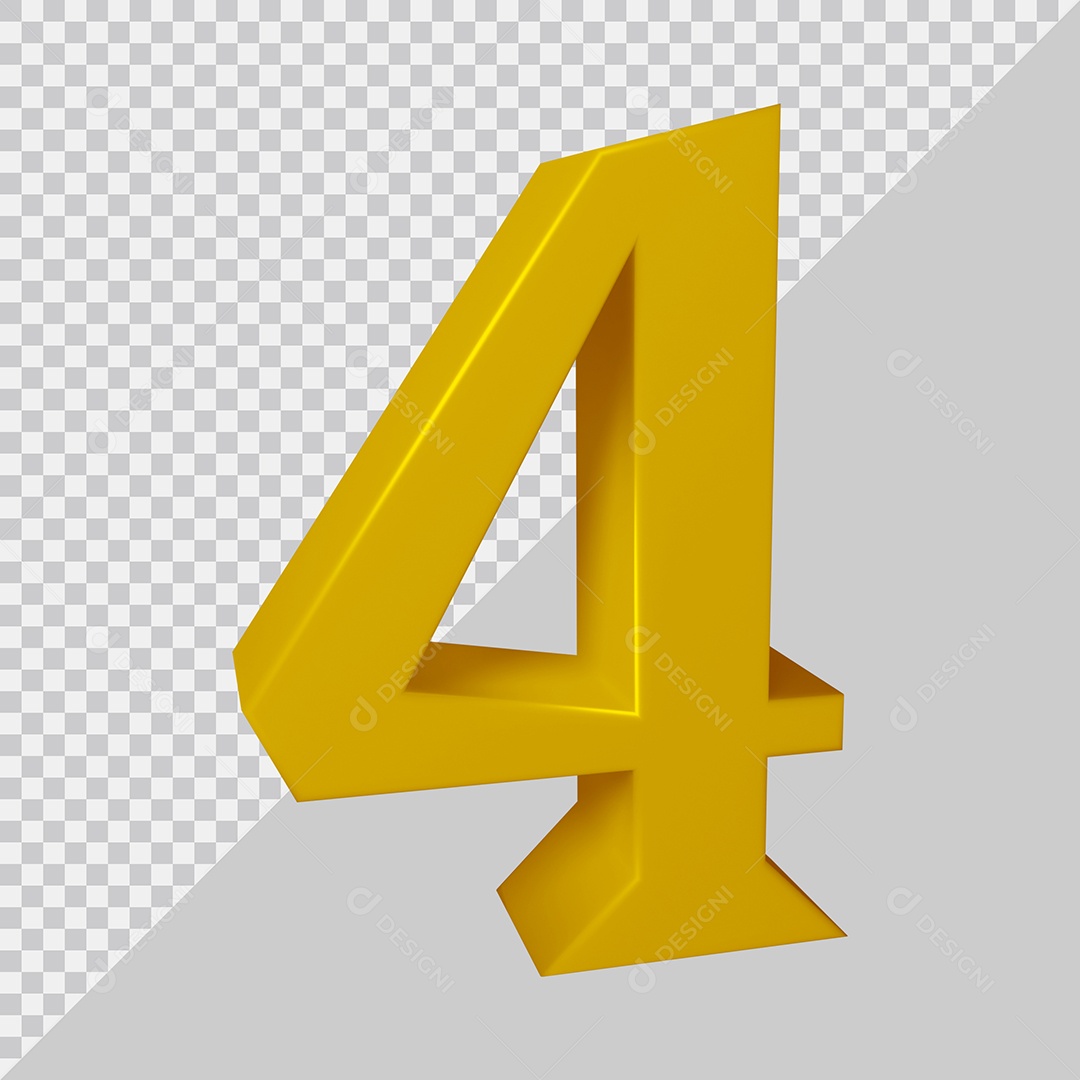 Número 3D 4 Dourado Para composição PSD