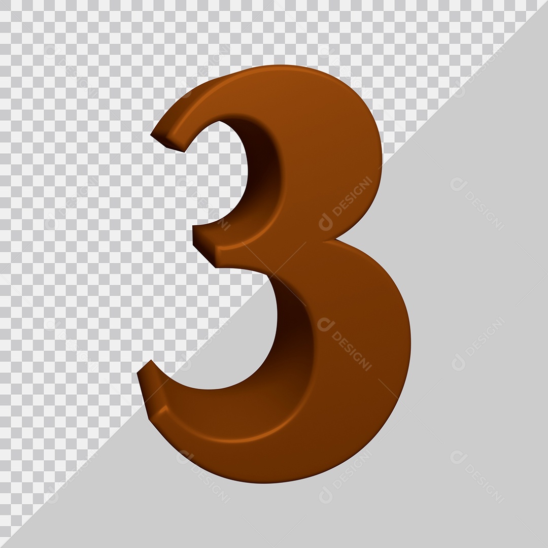 Número 3D 3 Marrom Para composição PSD