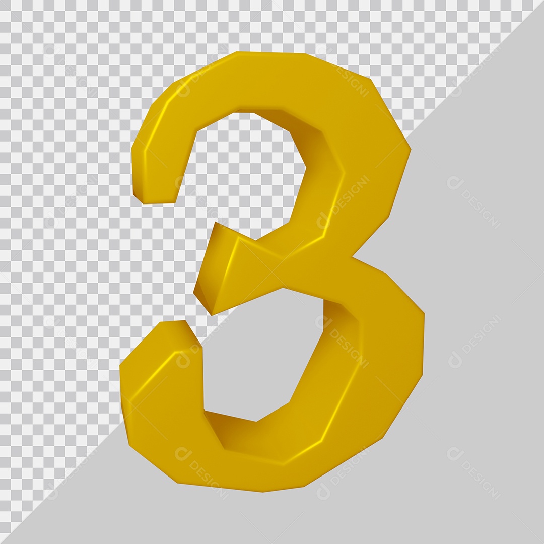 Número 3D 3 Dourado Para composição PSD