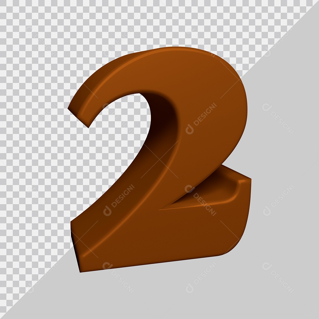Número 3D 2 Marrom Para composição PSD